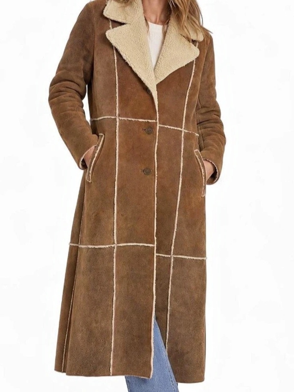 Wilson Leather Shearling Coat Brown & Cream Size Small